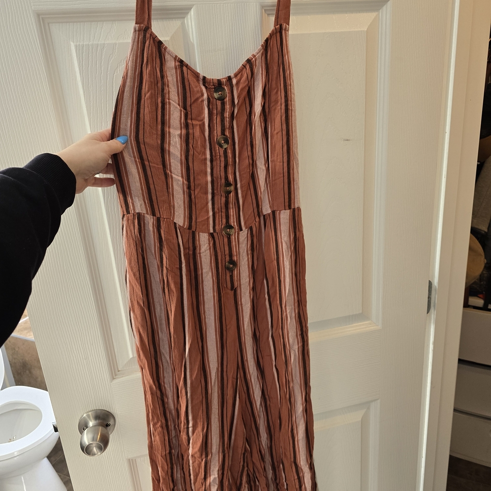 American Eagle Outfitters Striped Jumpsuit in Brown and White